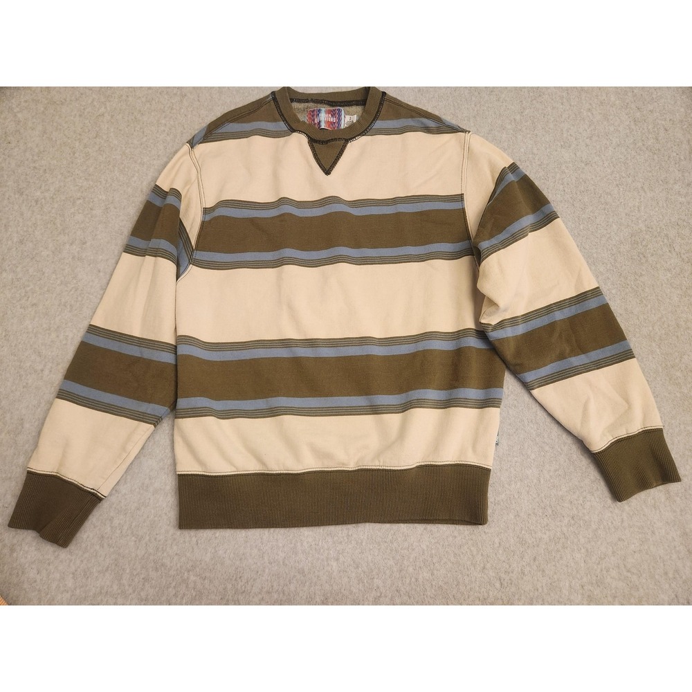 Urban Outfitters Crewneck Sweatshirt Mens Small Cream Brown Striped Fleece